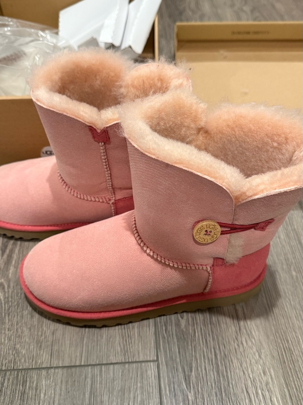 UGG Australia Pink Bailey Button Shearling Fur Boots